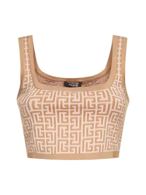 Balmain Scoop-Neck Monogram Jacquard Tank Top