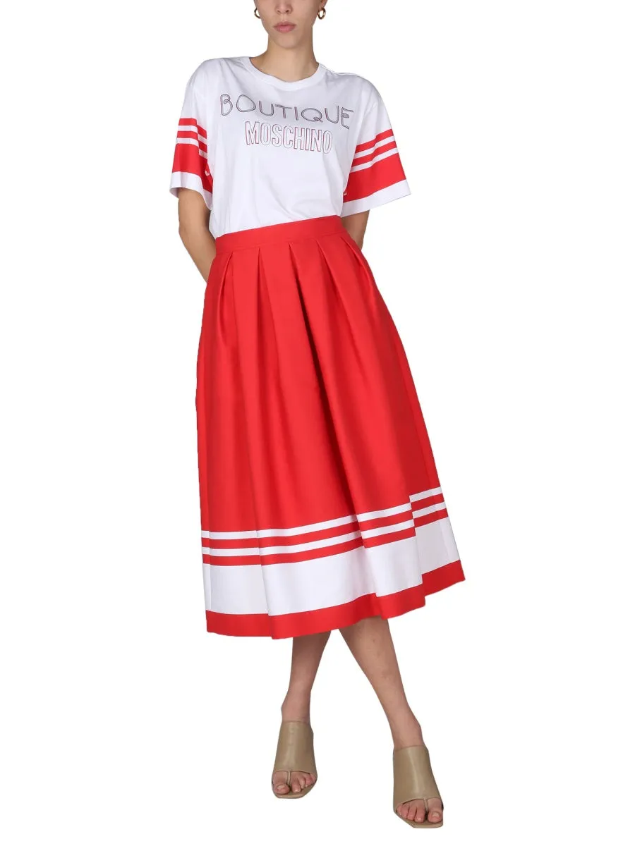 Boutique Moschino Sailor Mood Striped Detail Midi Skirt