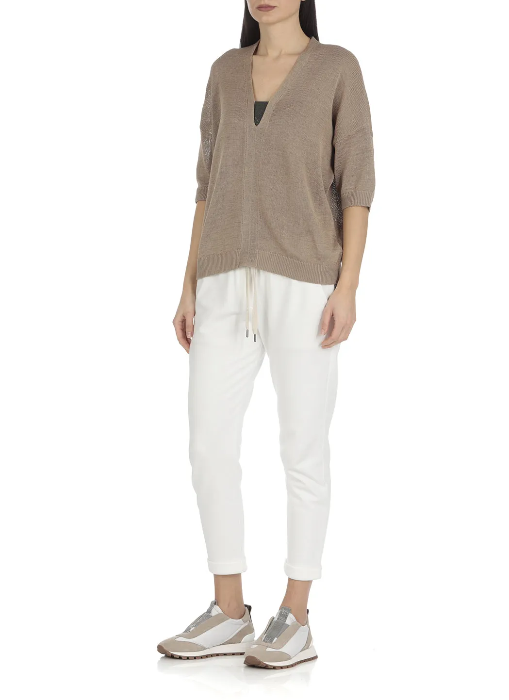 Brunello Cucinelli Monili V-Neck Drop Shoulder Knitted Top