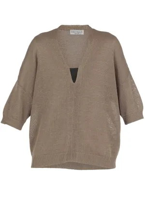 Brunello Cucinelli Monili V-Neck Drop Shoulder Knitted Top