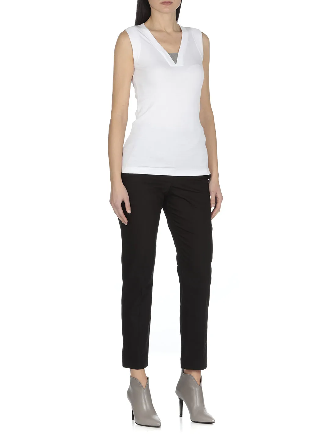 Brunello Cucinelli Ribbed Hem V-Neck Top