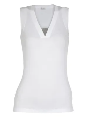 Brunello Cucinelli Ribbed Hem V-Neck Top