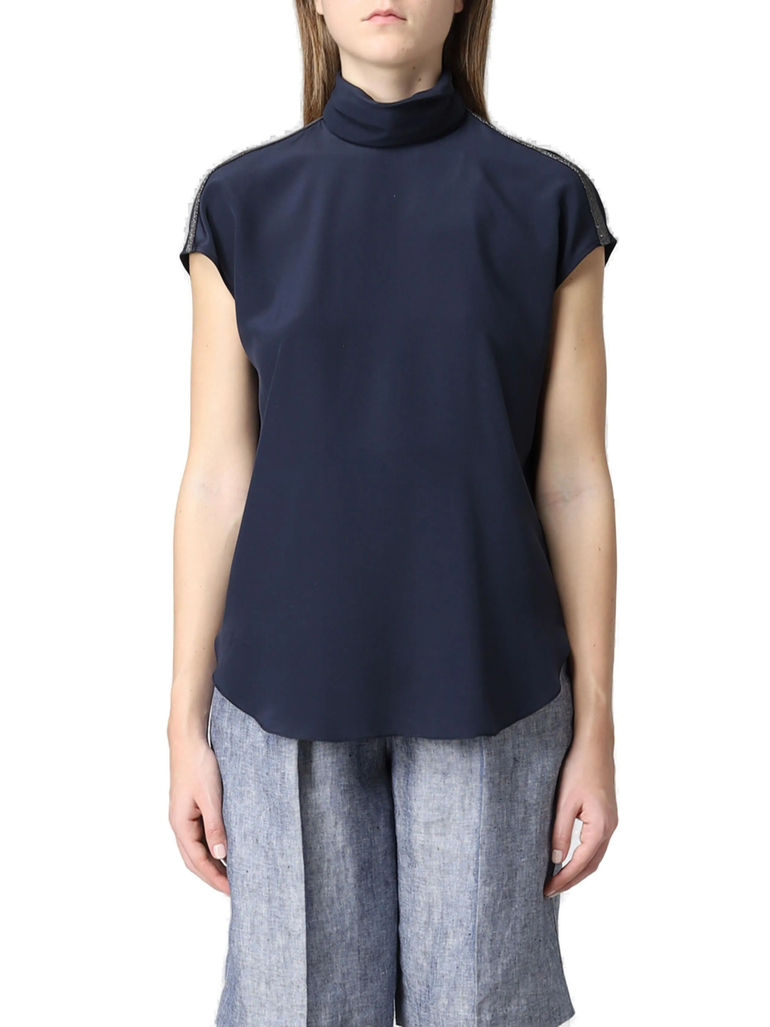 Brunello Cucinelli Stripe-Detailed High Neck Top