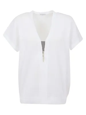 Brunello Cucinelli V-Neck Panelled Top