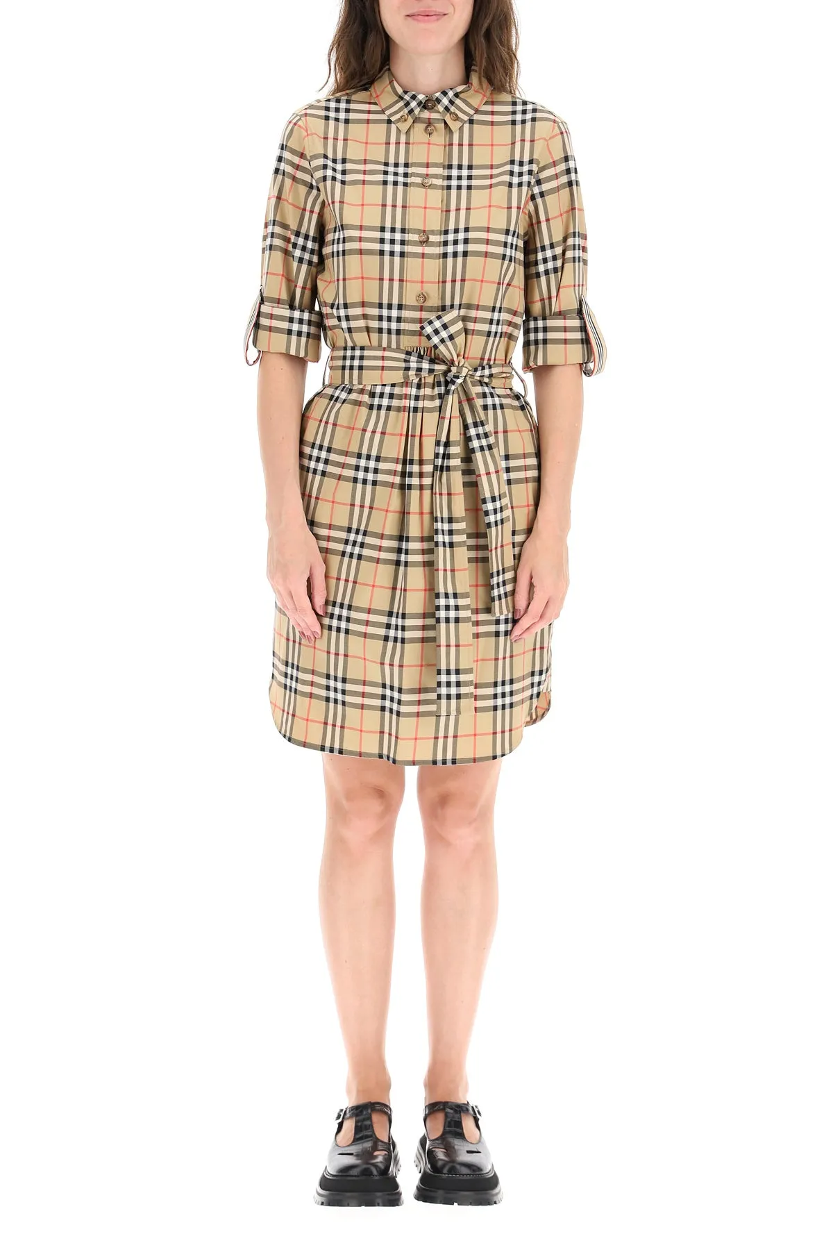 Burberry Checked Tie-Waist Shirt Dress