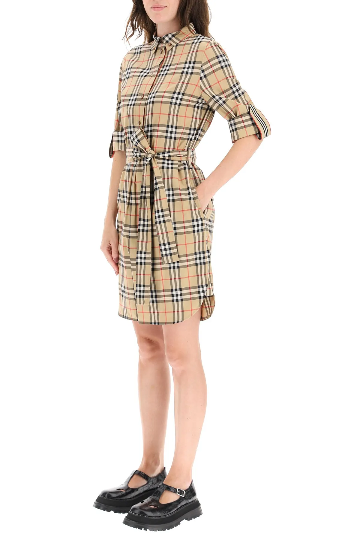Burberry Checked Tie-Waist Shirt Dress