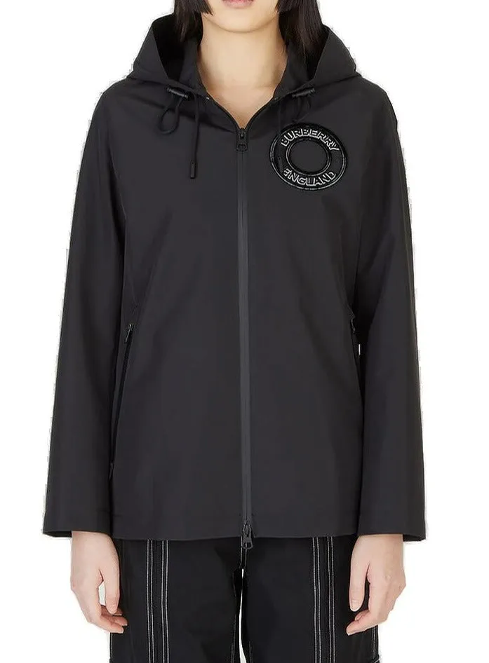 Burberry Logo Patch Hooded Zipped Jacket