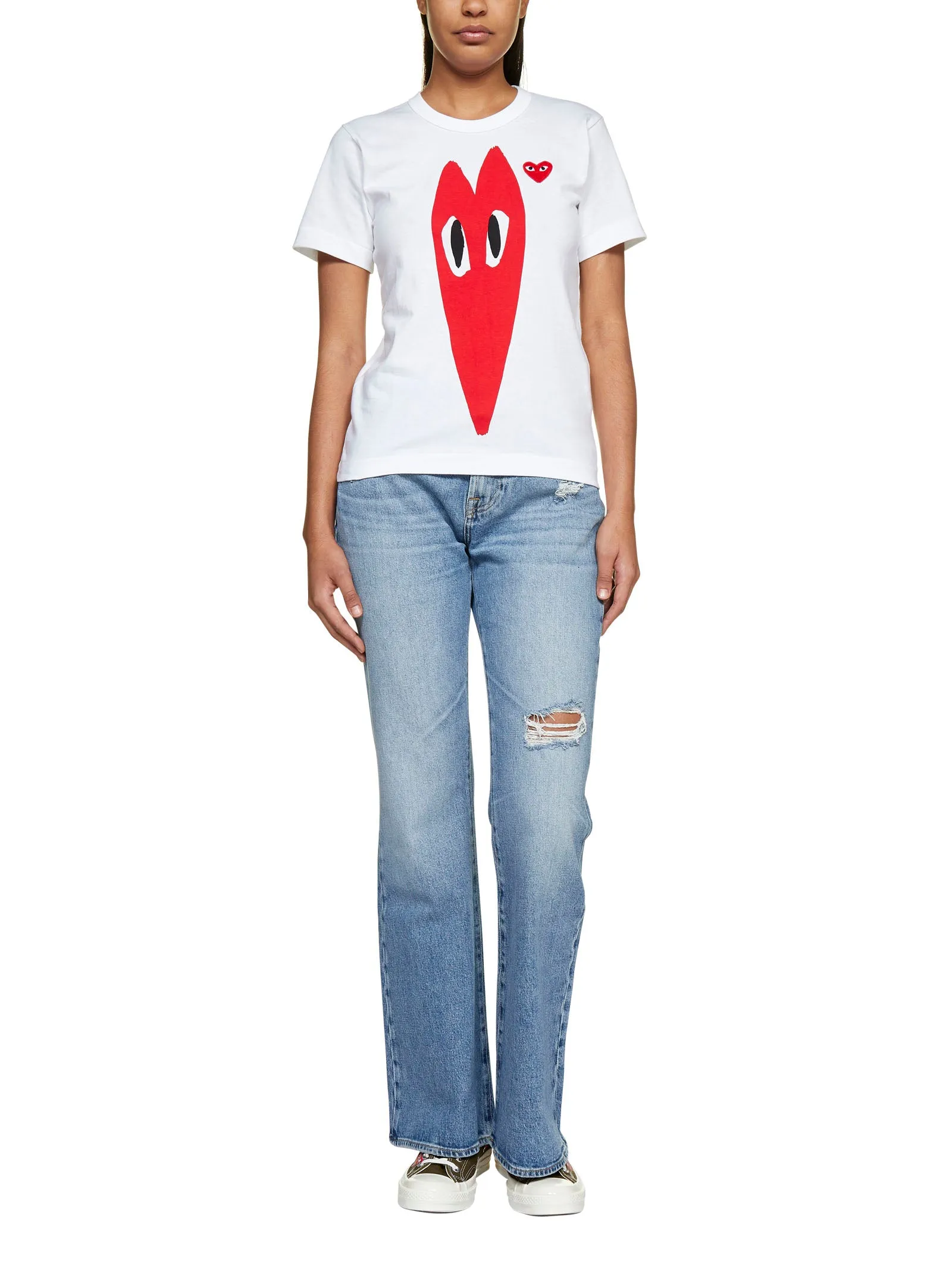 Comme des Garons Play Stretched Heart Print T-Shirt