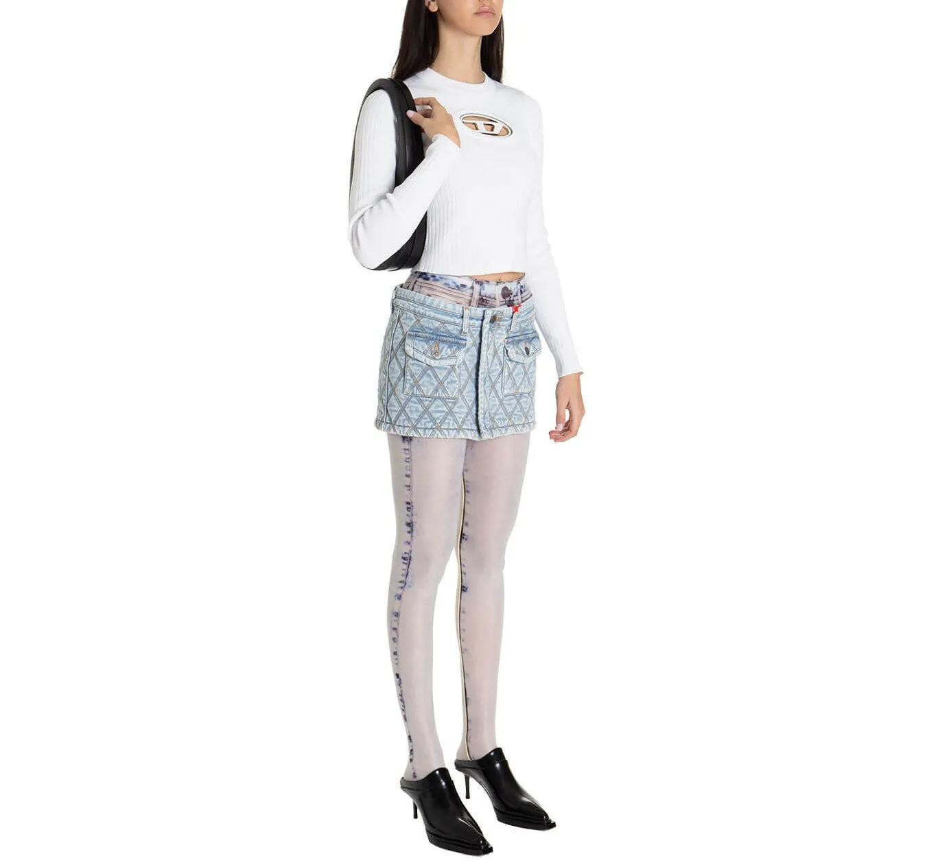 Diesel De-Ron Contrast Stitched Denim Mini Skirt