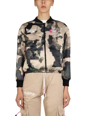 Disclaimer Camouflage Print Zipped Jacket