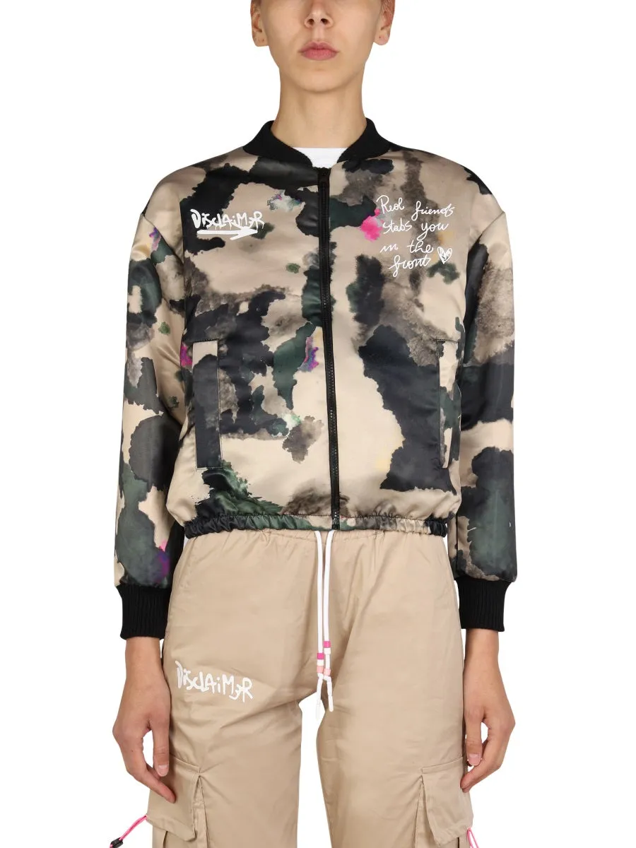 Disclaimer Camouflage Print Zipped Jacket