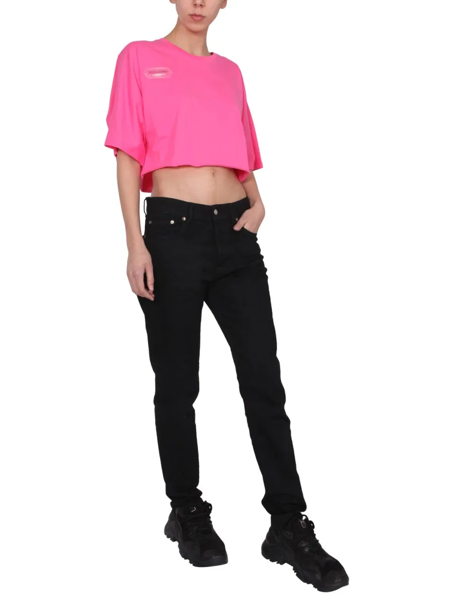 Disclaimer Logo Print Cropped T-Shirt