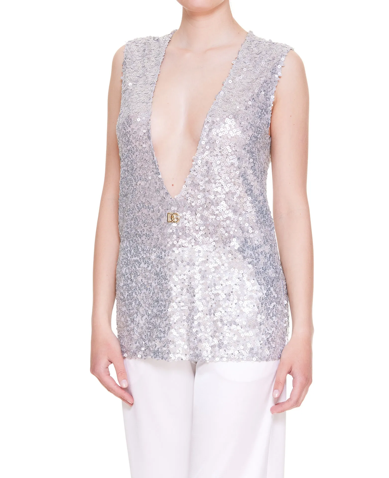 Dolce & Gabbana Glitter V-Neck Sleeveless Top