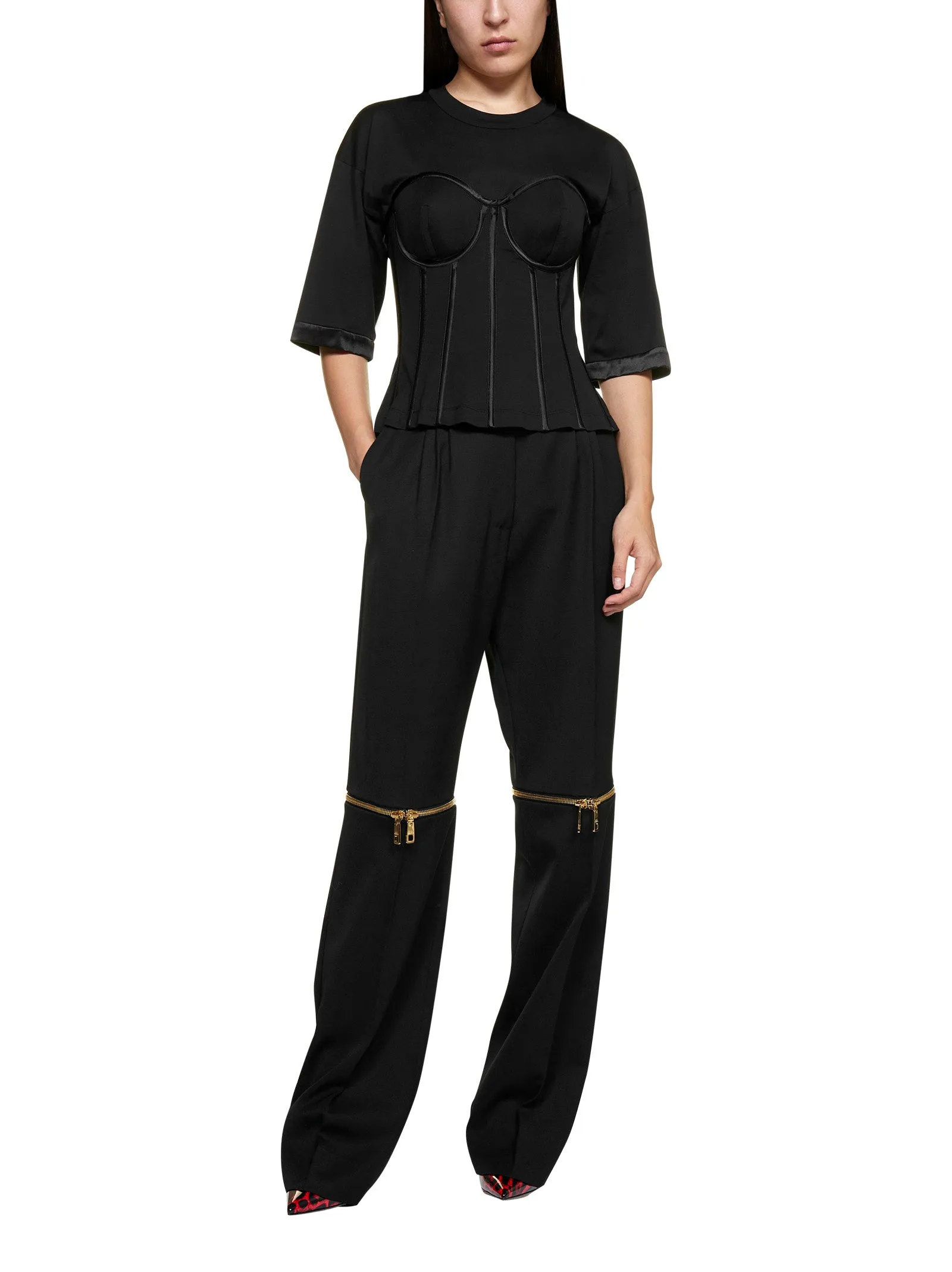 Dolce & Gabbana Satin Bustier Detailed Jersey T-Shirt