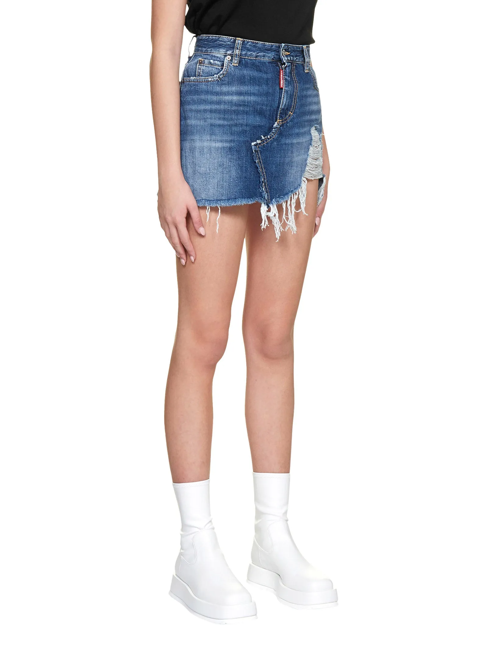 Dsquared2 Distressed Asymmetric Mini Denim Skirt