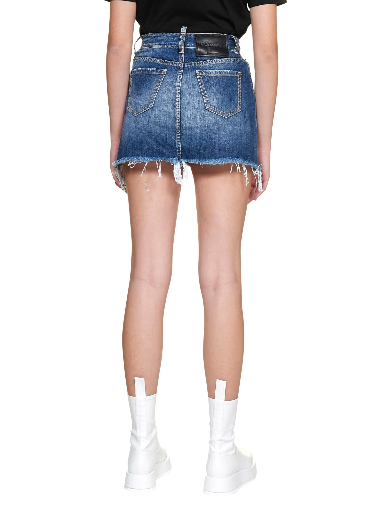 Dsquared2 Distressed Asymmetric Mini Denim Skirt