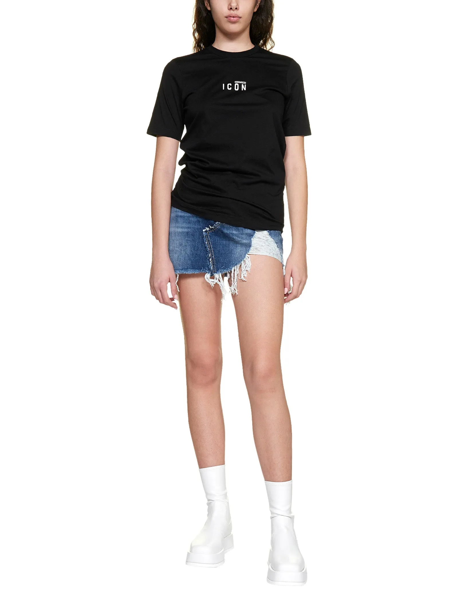 Dsquared2 Distressed Asymmetric Mini Denim Skirt