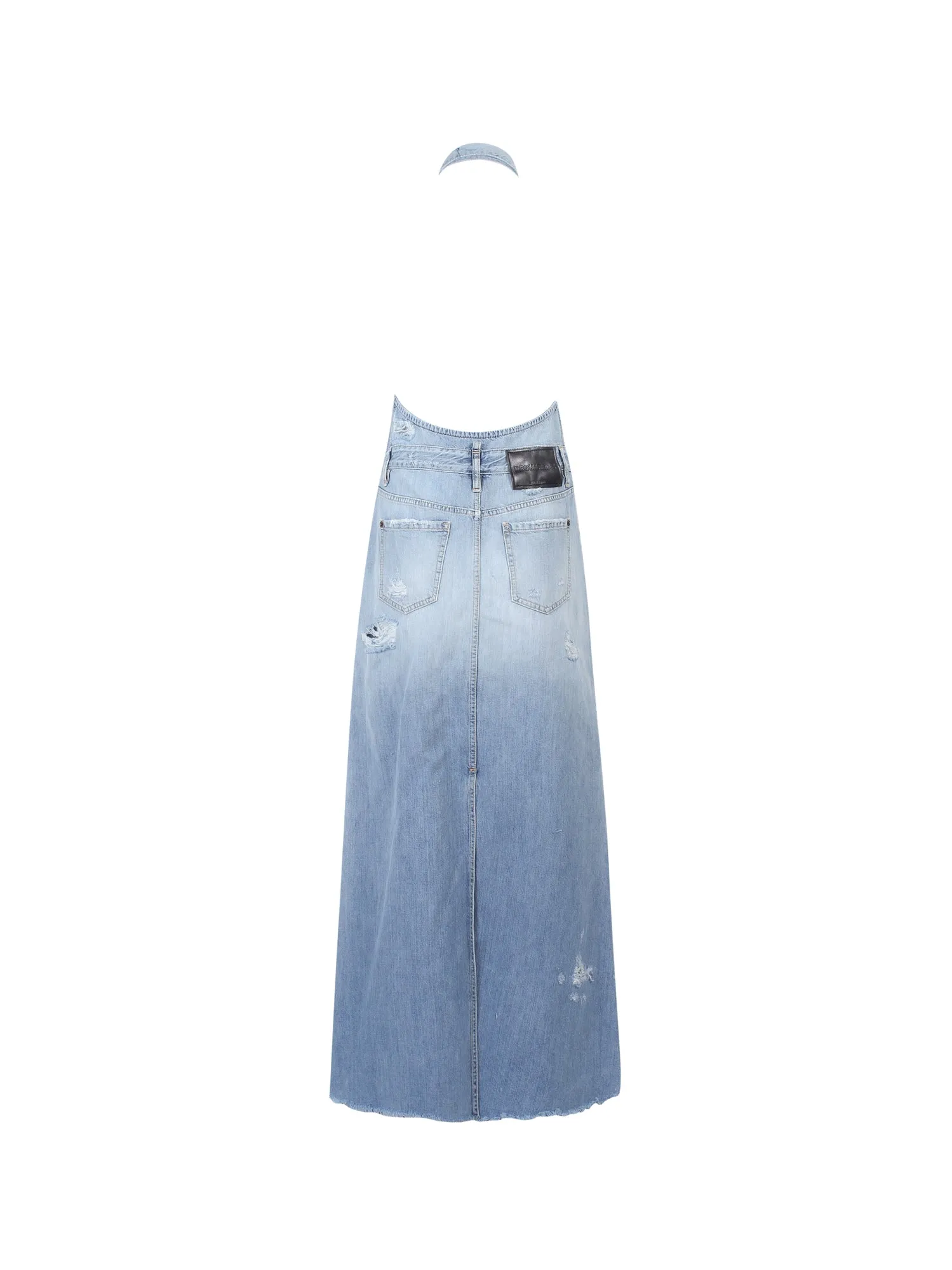 Dsquared2 Distressed Halterneck Denim Maxi Dress