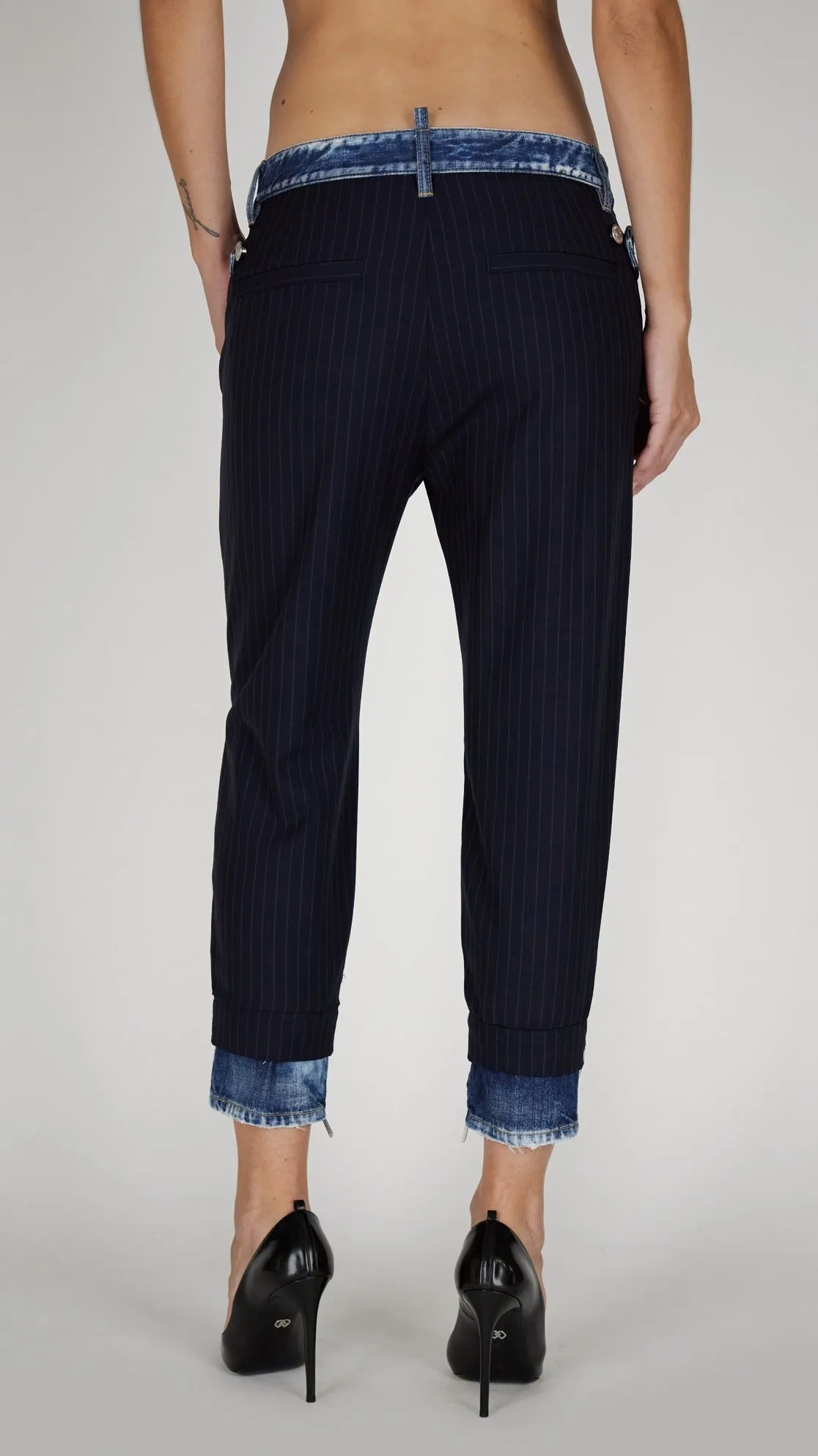 Dsquared2 Pinstripe Denim Trim Slim Fit Trousers