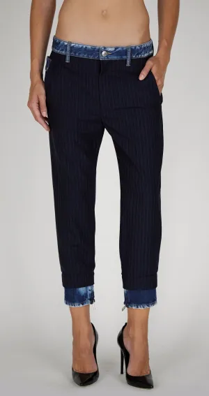 Dsquared2 Pinstripe Denim Trim Slim Fit Trousers