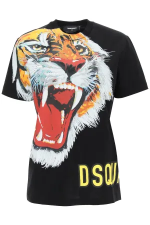 Dsquared2 Tiger Printed Crewneck T-Shirt