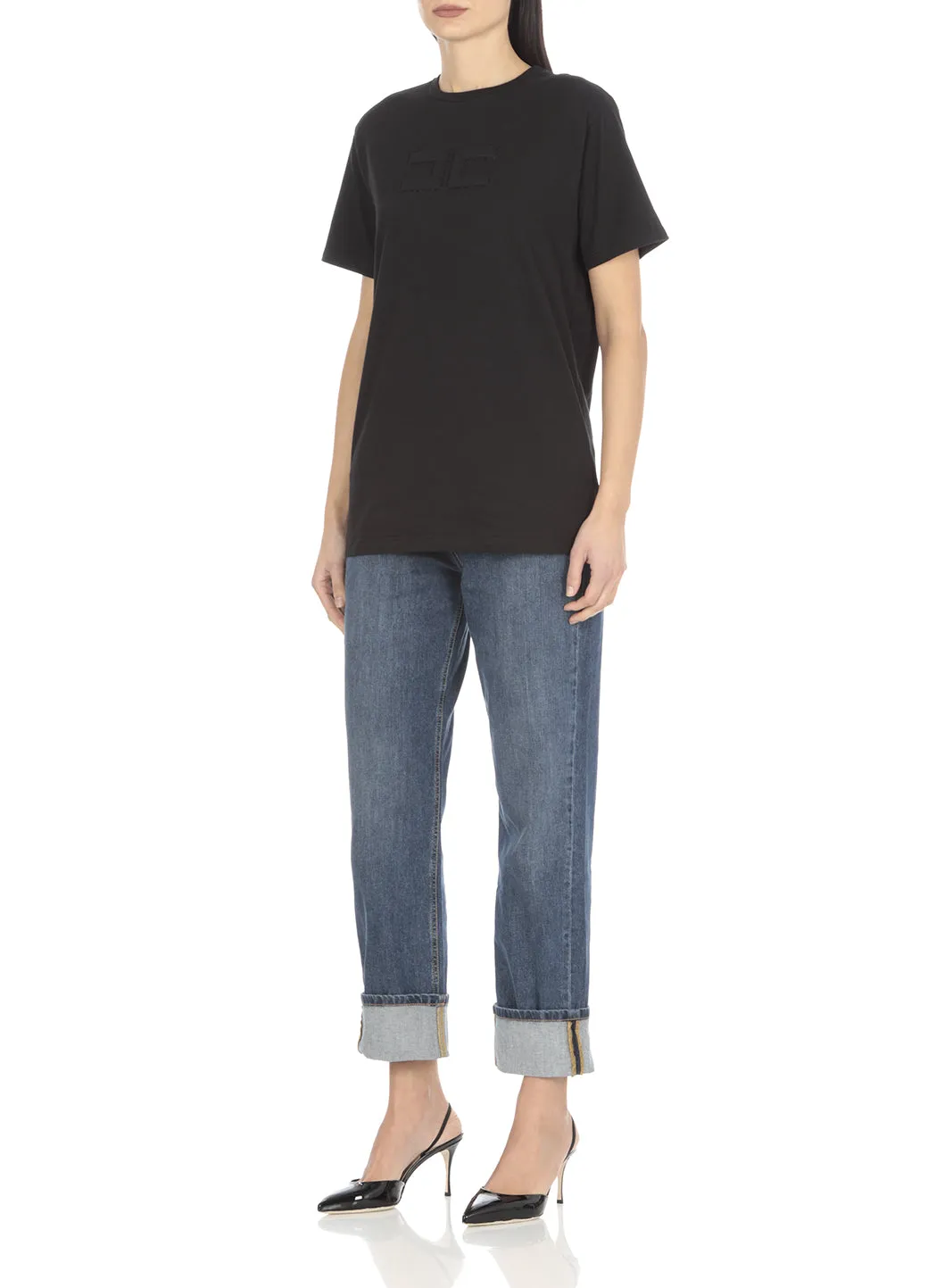 Elisabetta Franchi Logo Embossed Crewneck T-Shirt