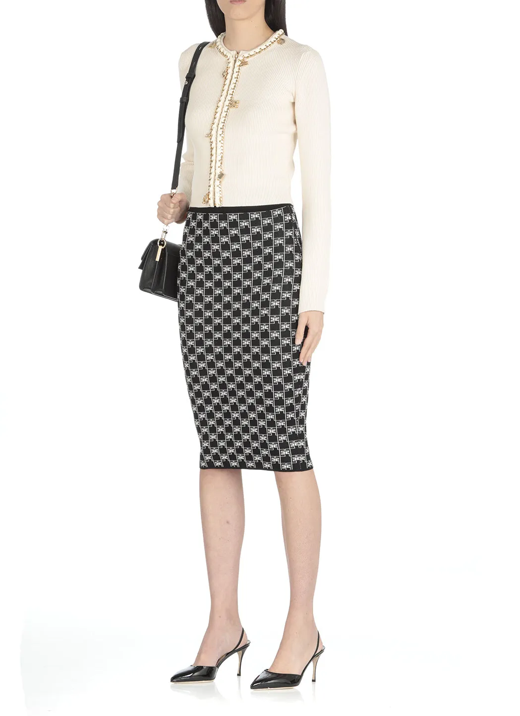 Elisabetta Franchi Logo Jacquard Knitted Pencil Skirt