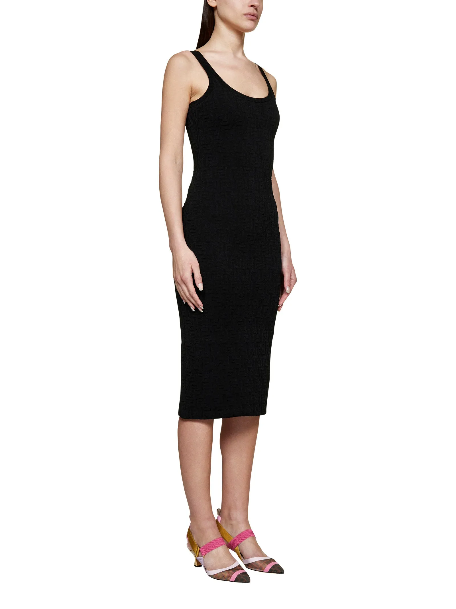 Fendi FF Embossed Sleeveless Midi Dress
