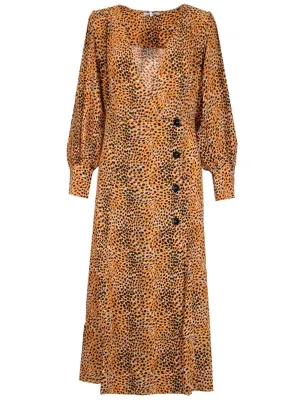 Ganni Animal-Print Balloon Sleeved Midi Dress