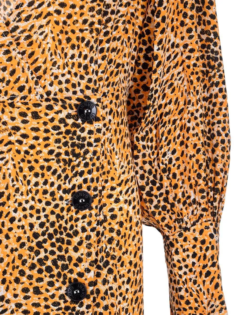 Ganni Animal-Print Balloon Sleeved Midi Dress