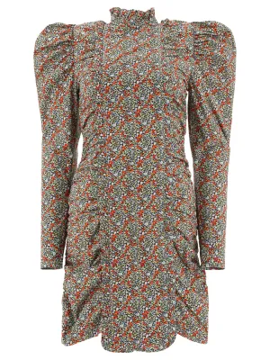 Ganni Floral Print Puff-Sleeved Mini Dress