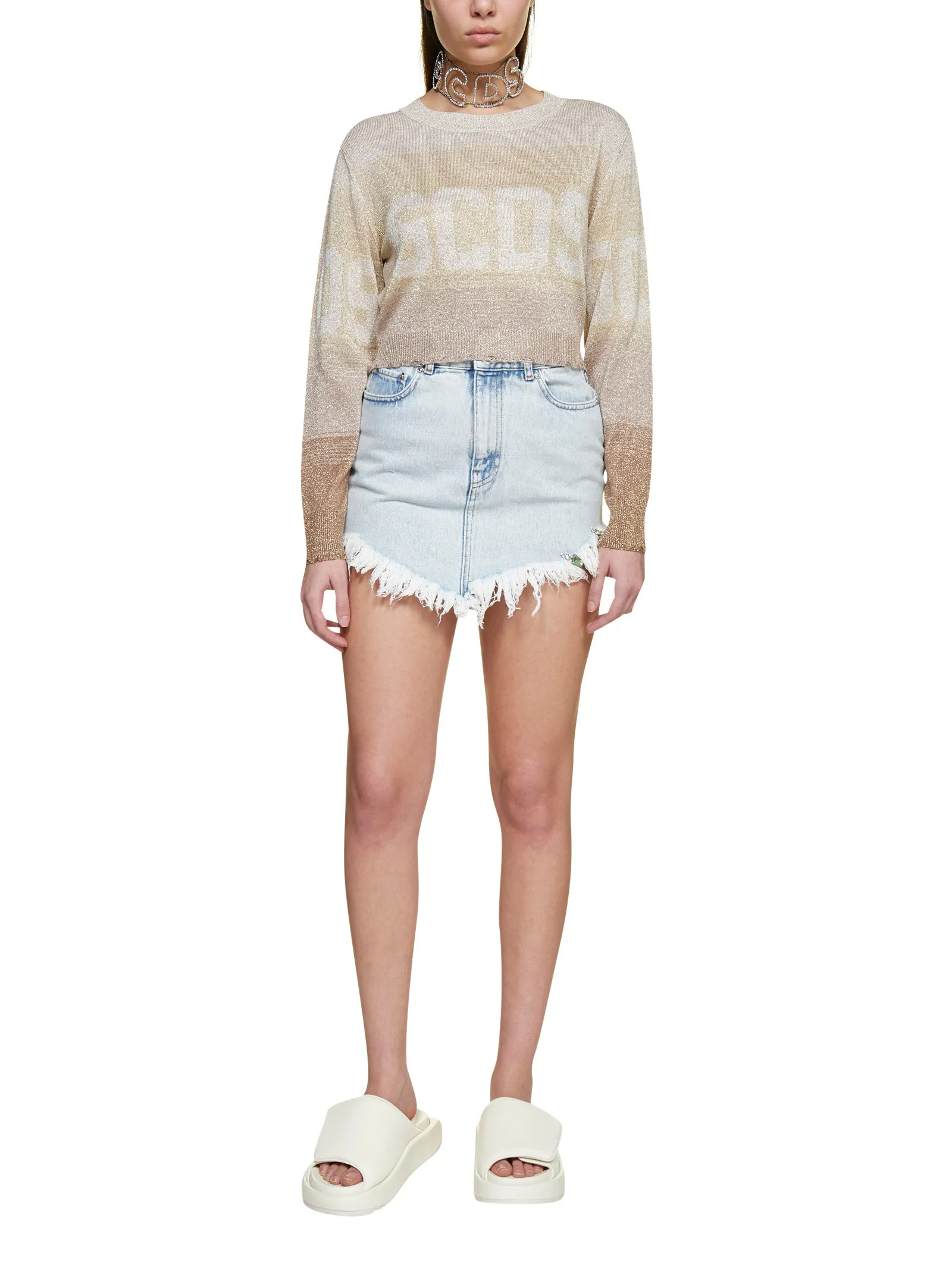 GCDS Bling Mini Denim Skirt