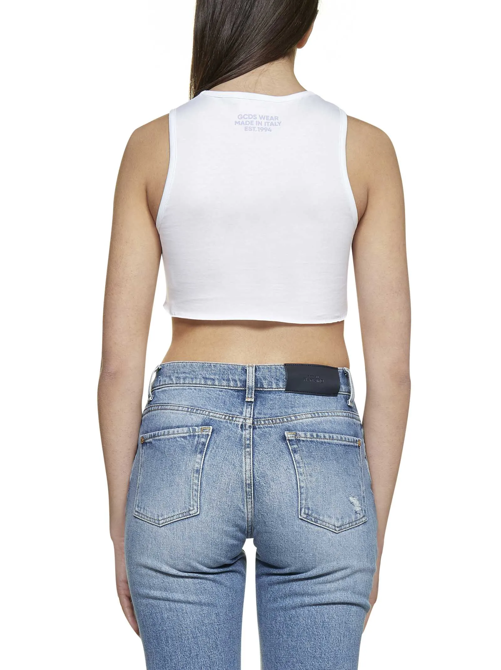 GCDS Logo Printed Cropped Tank Top