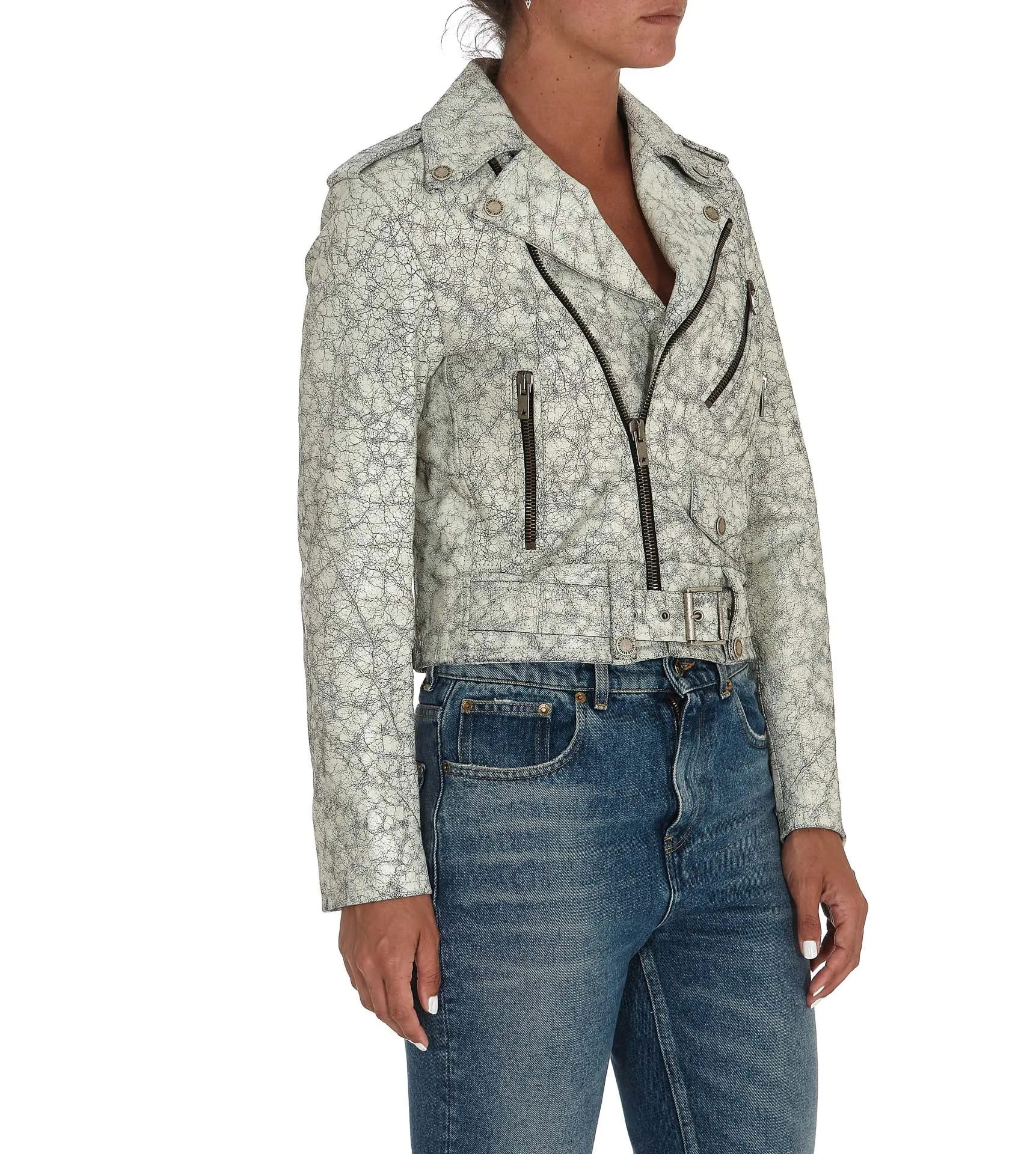 Golden Goose Deluxe Brand Cracked Effect Leather Biker Jacket