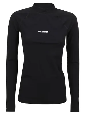 Jil Sander  Logo Printed Mock Neck Top