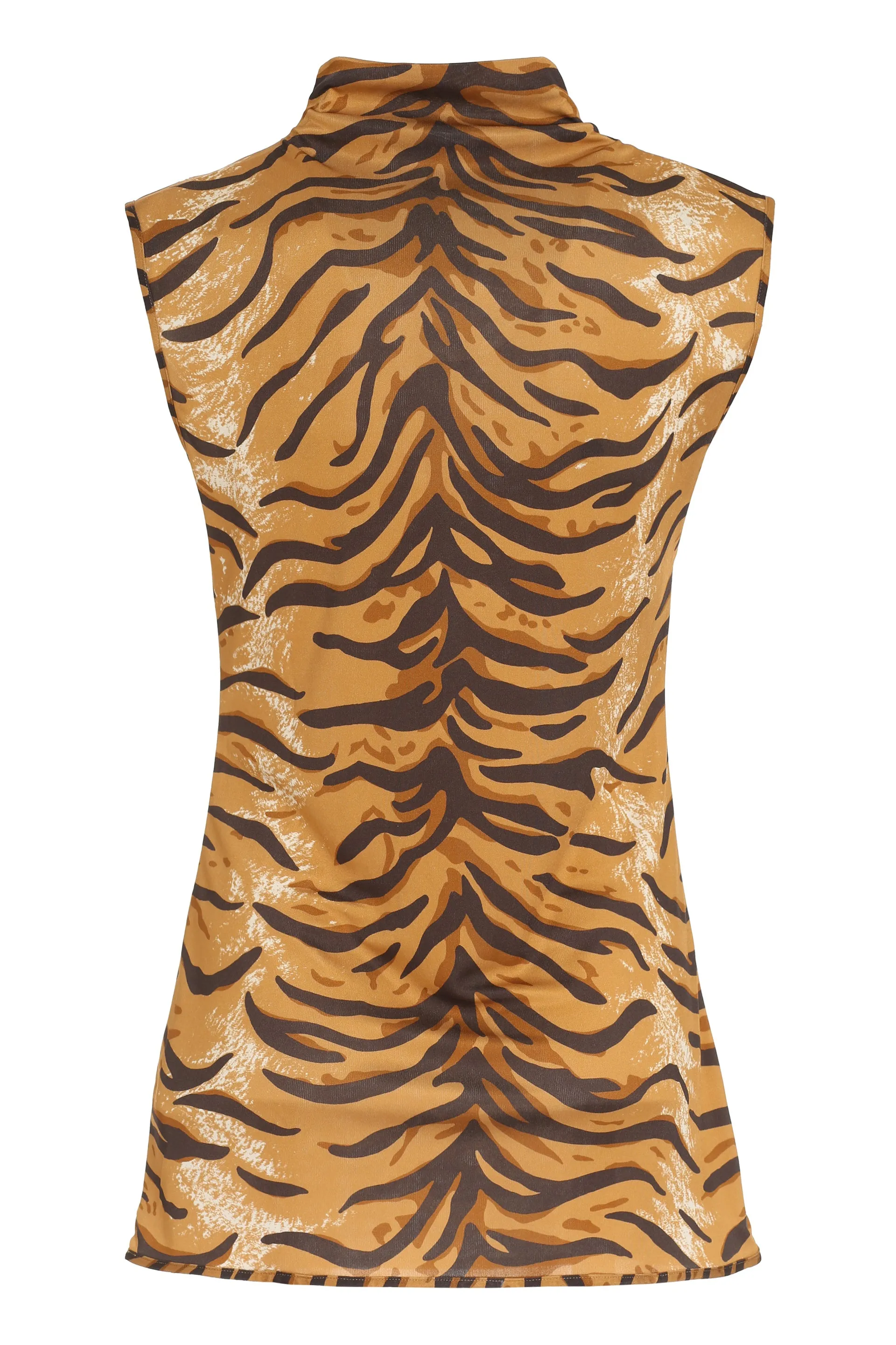 Jil Sander Tiger-Print Turtle Neck Sleeveless Top