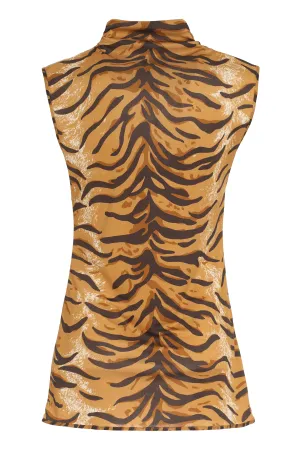 Jil Sander Tiger-Print Turtle Neck Sleeveless Top