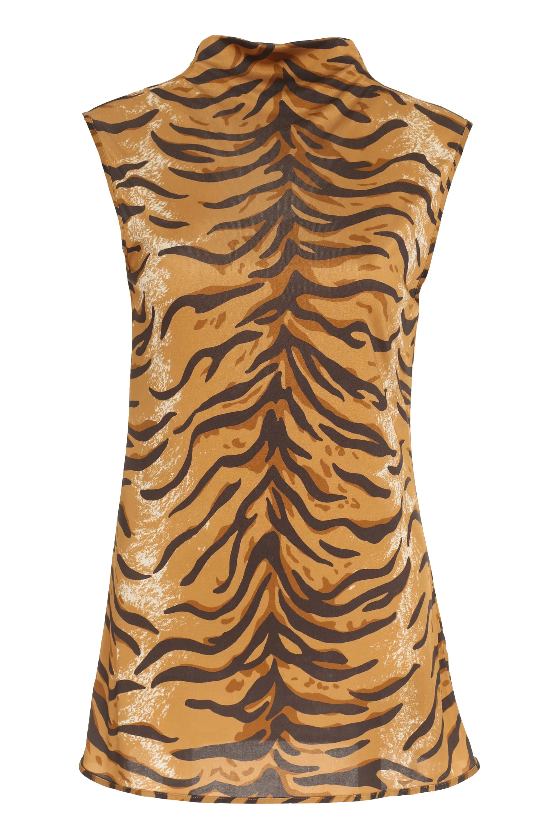 Jil Sander Tiger-Print Turtle Neck Sleeveless Top