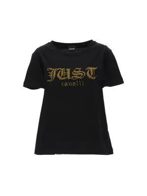 Just Cavalli Crystal Embellished Logo Print Crewneck T-Shirt