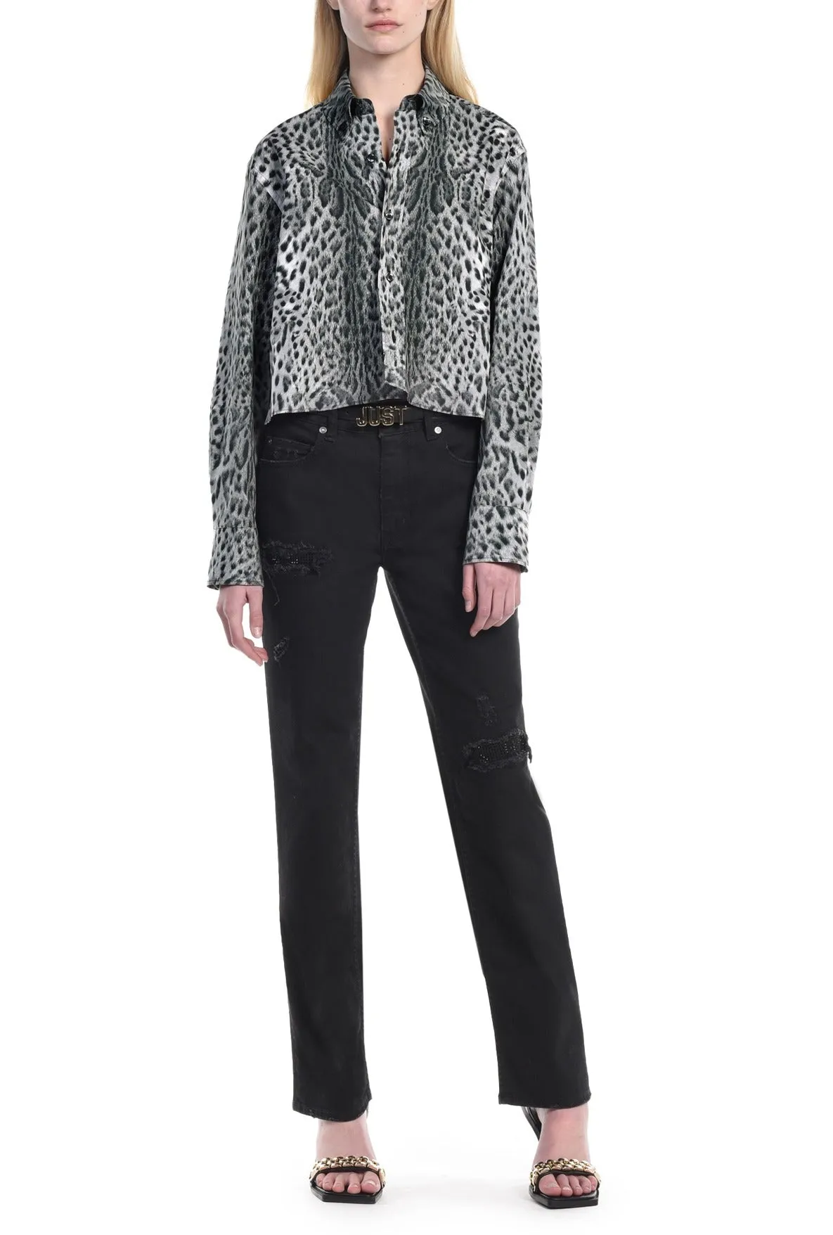 Just Cavalli Distressed Straight Leg Pants