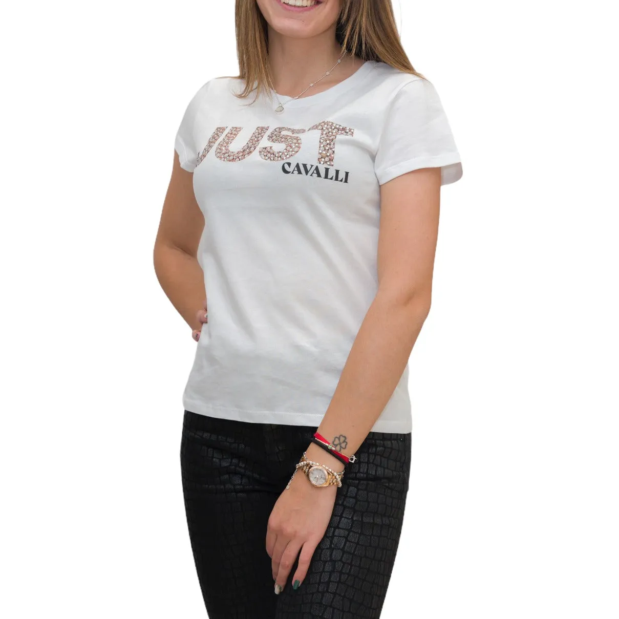 Just Cavalli Logo Embellished Crewneck T-Shirt