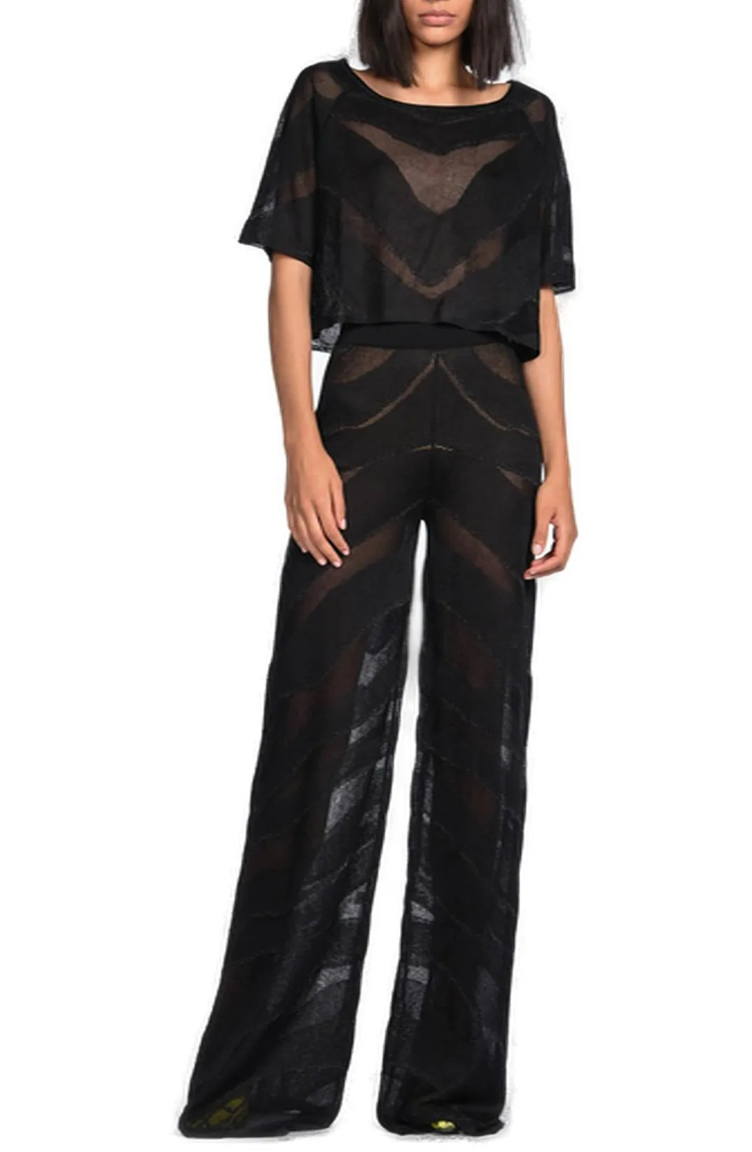 Just Cavalli Semi Sheer Short Sleeved Cropped Top