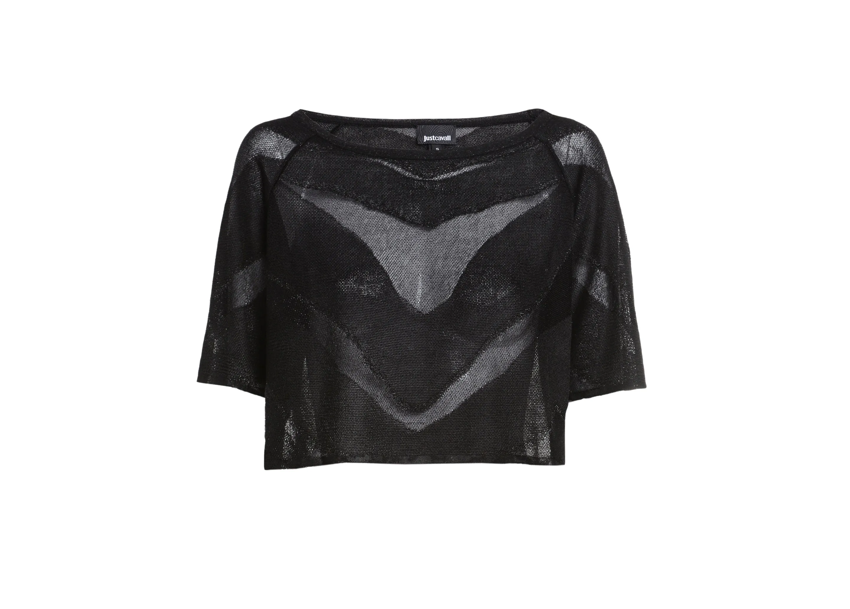 Just Cavalli Semi Sheer Short Sleeved Cropped Top