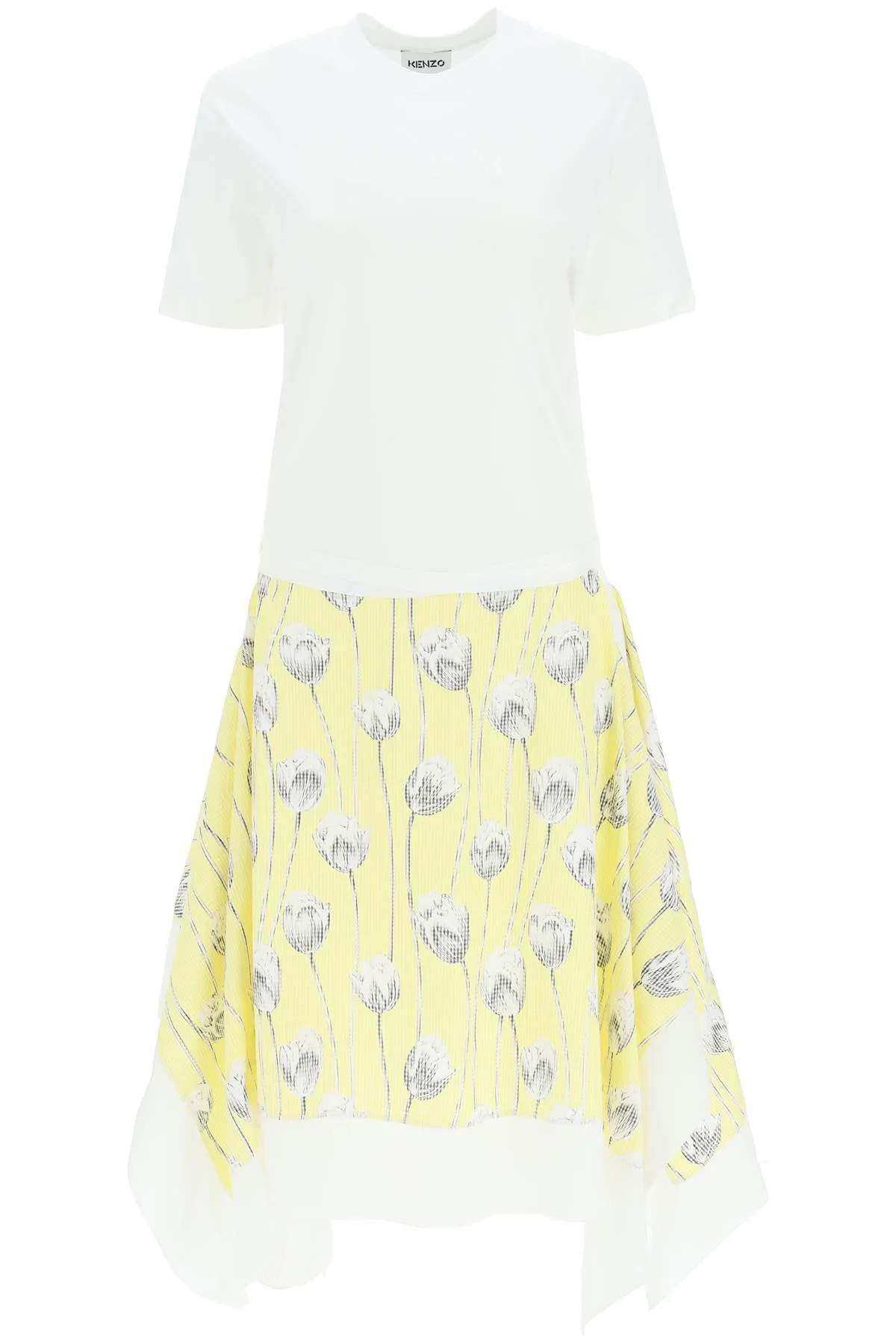 Kenzo Floral Printed Drawstring Crewneck Dress