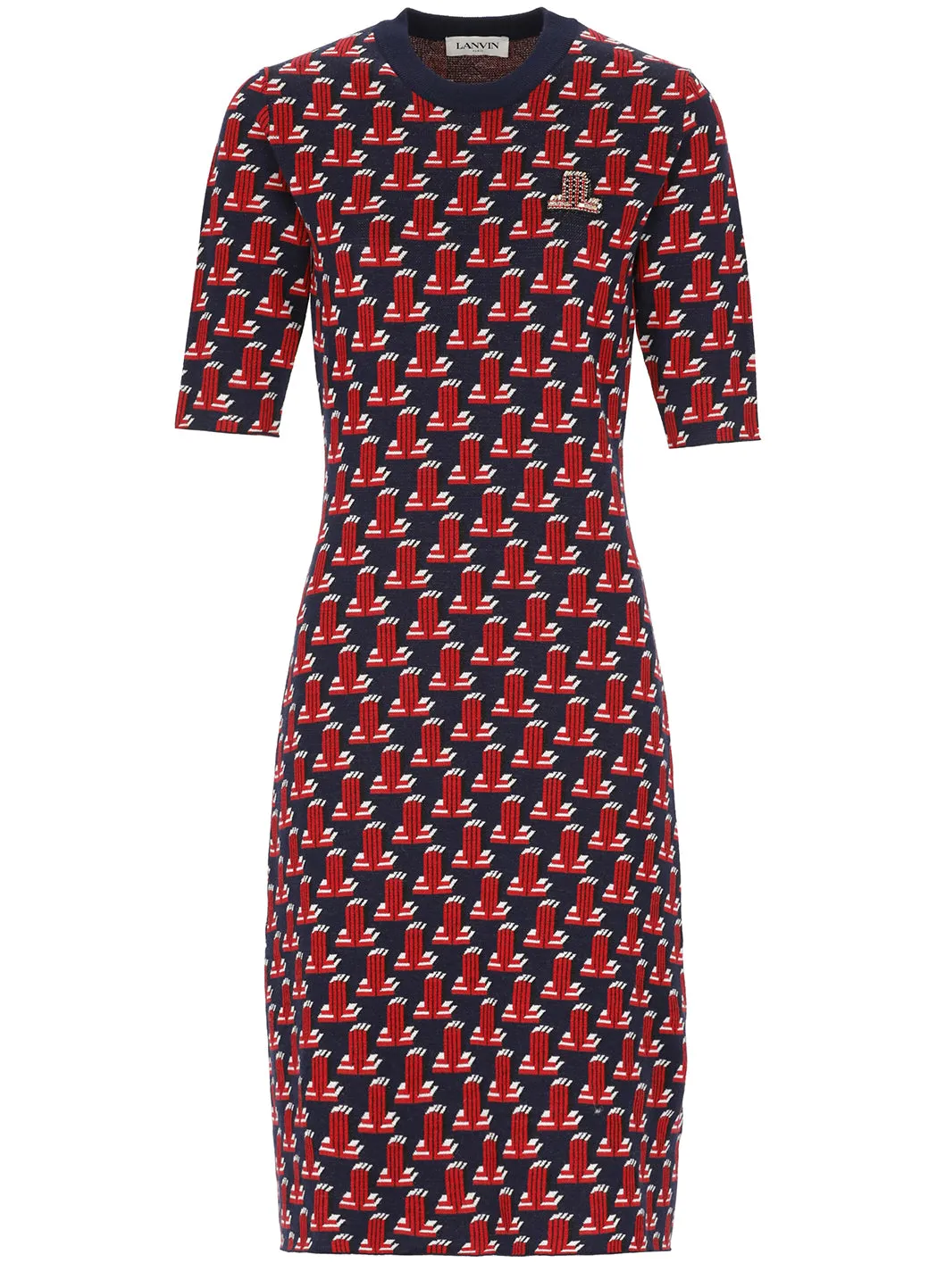 Lanvin Monogram Rhinestone Logo Embellished Dress