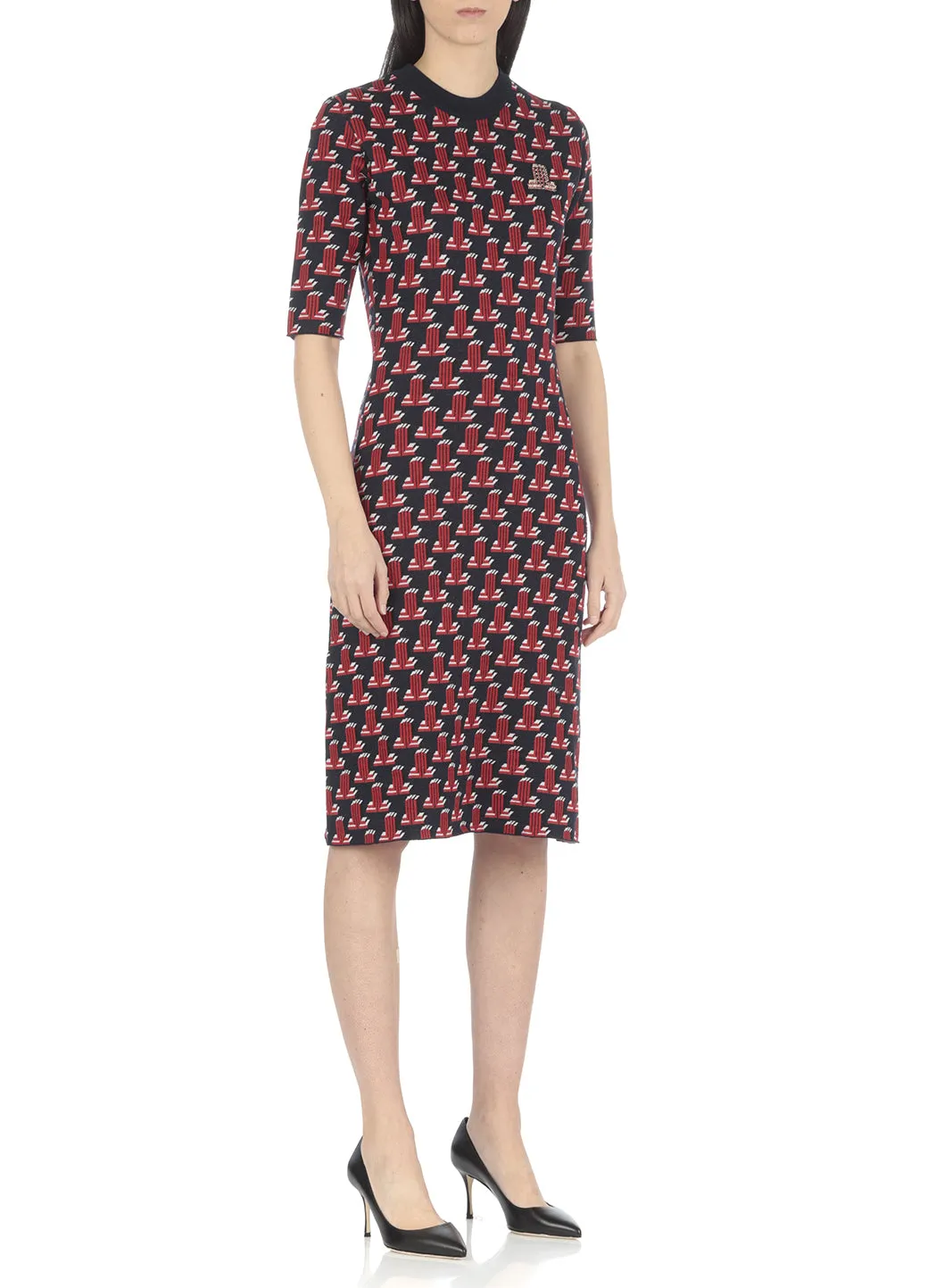 Lanvin Monogram Rhinestone Logo Embellished Dress