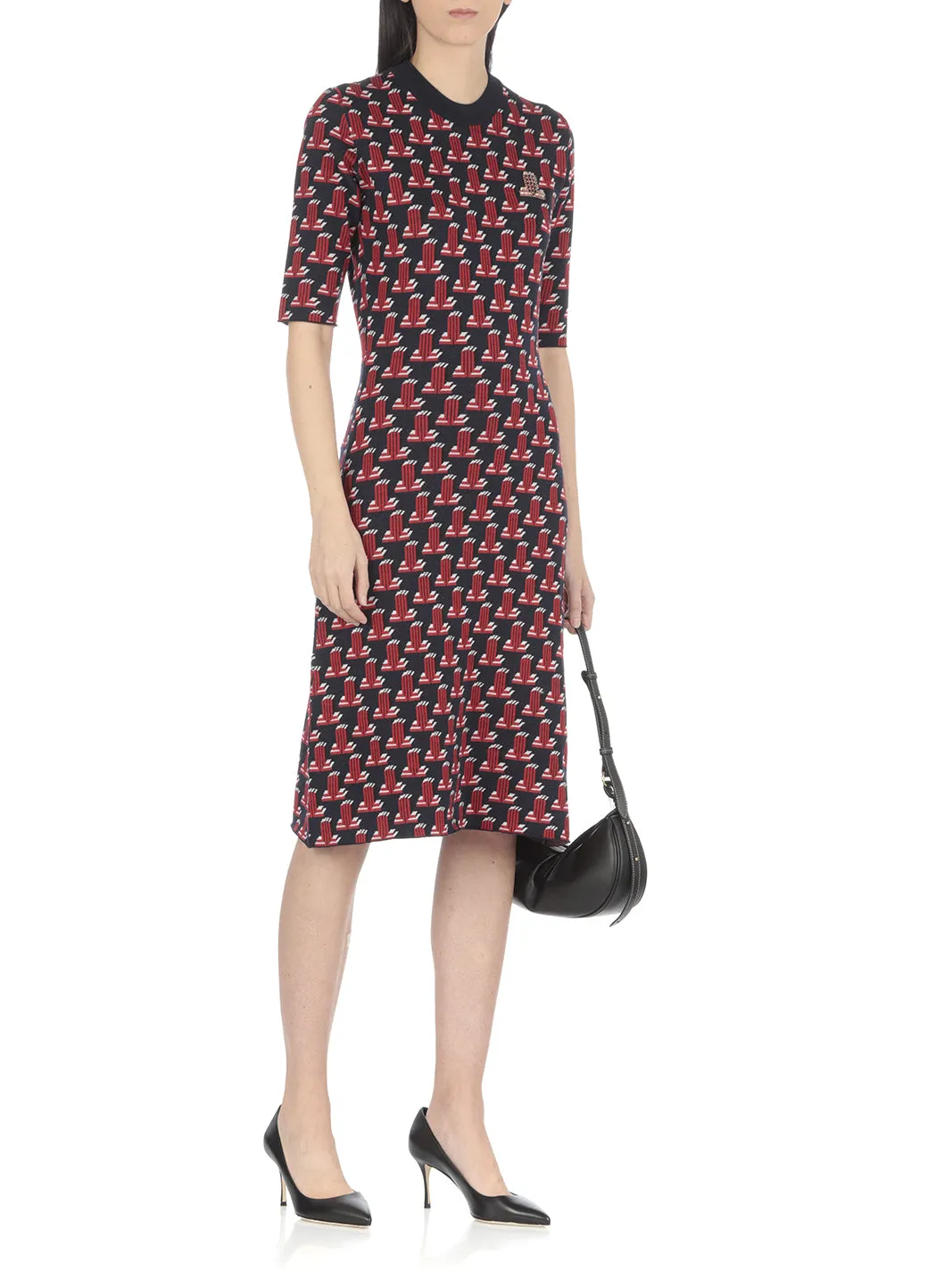 Lanvin Monogram Rhinestone Logo Embellished Dress