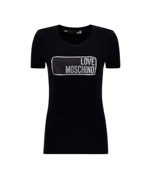 Love Moschino Glitter Logo Printed Crewneck T-Shirt