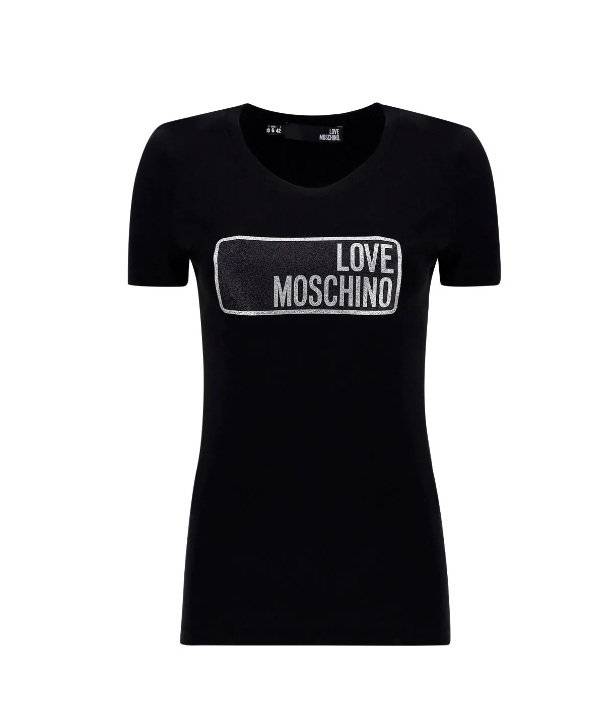 Love Moschino Glitter Logo Printed Crewneck T-Shirt