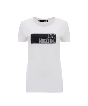 Love Moschino Glitter Logo Printed Crewneck T-Shirt